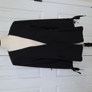 HINGE BLACK OPEN FRONT BLAZER JACKET COOL LARGE BOW TIES AT WRISTS DETAIL M